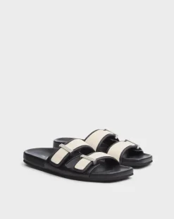 Rue Canvas-Trimmed Leather Slide
