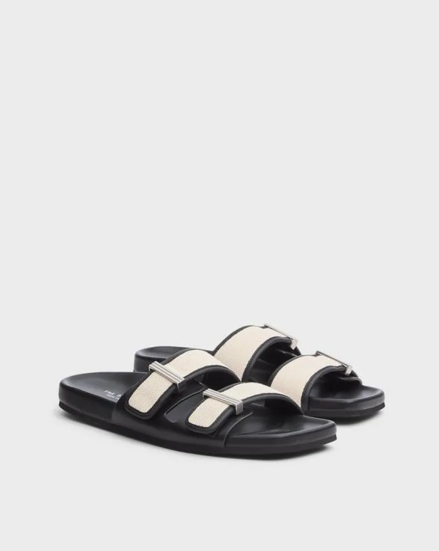 Rue Canvas-Trimmed Leather Slide