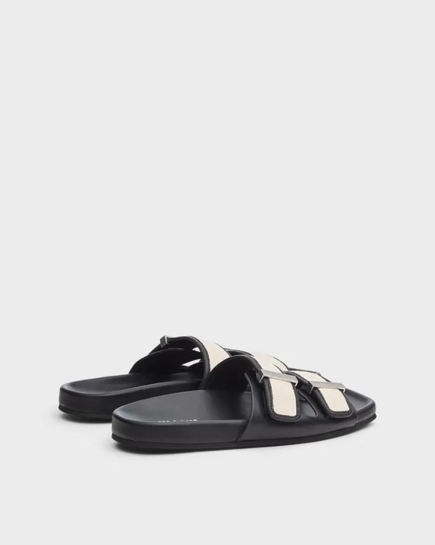 Rue Canvas-Trimmed Leather Slide