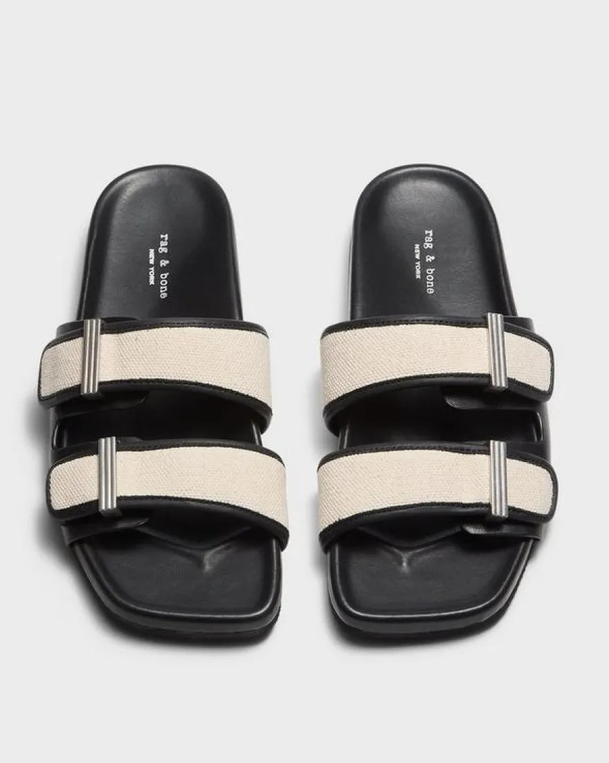 Rue Canvas-Trimmed Leather Slide