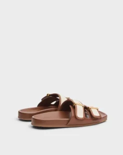 Rue Canvas-Trimmed Leather Slide