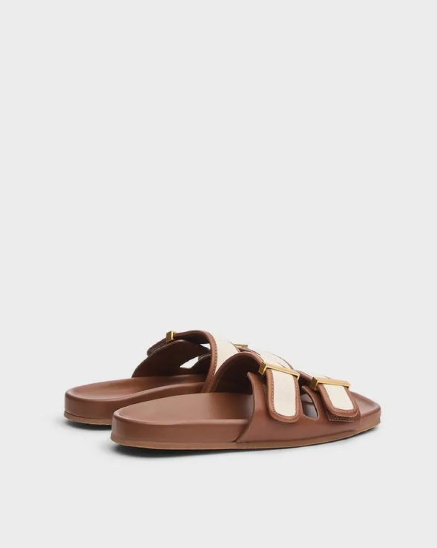 Rue Canvas-Trimmed Leather Slide